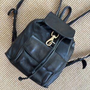 Bloomingdale’s Small Black Leather Backpack w/ Gold Hardware
